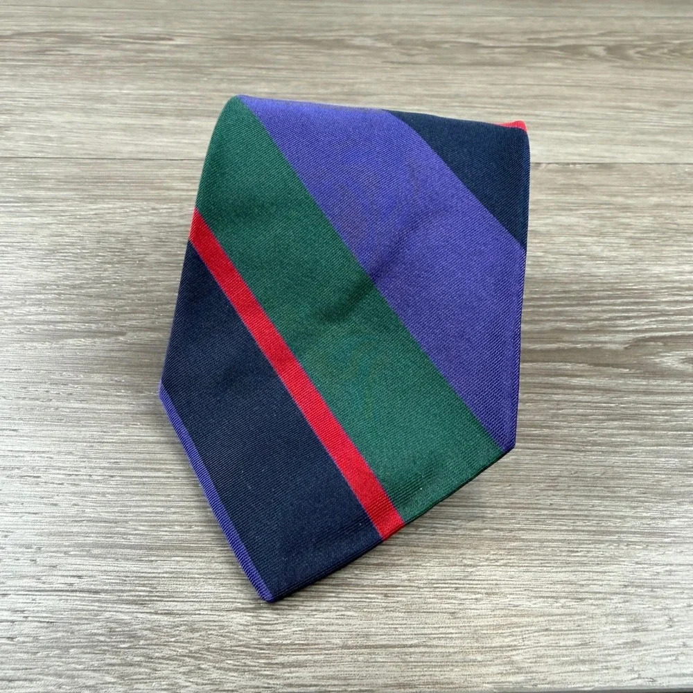 Abercrombie & Fitch Mens Tie Silk Striped Green Blue Red OS